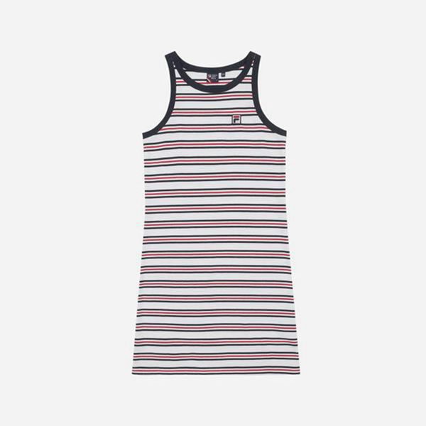 Fila Striped Women's Dresses - White/Red,NZ 792-9618